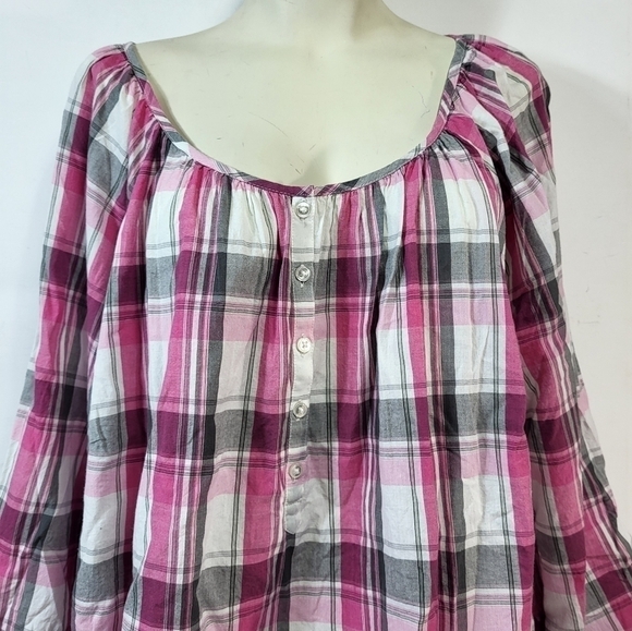 Lane Bryant Pink Plaid Long Blouse - Picture 3 of 8